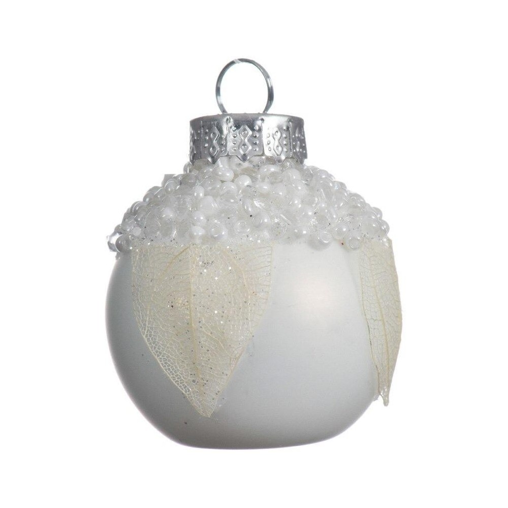 SFERA VETRO WHITE FOGLIE E PERLINE